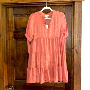 Short sleeve above knee tangerine dress